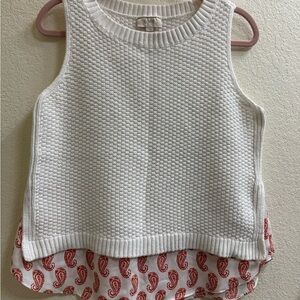 Loft White Knit Tank with Red Paisley Hem